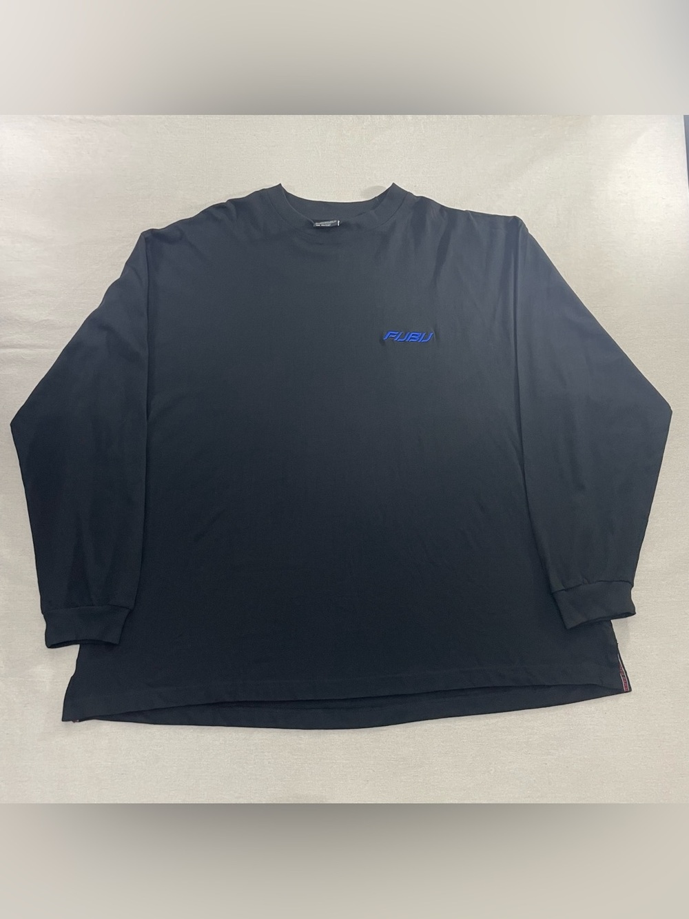 Y2K FUBU Black Cotton Embroidered Logo Long Sleeve Crewneck Men's T-Shirt 3X VT